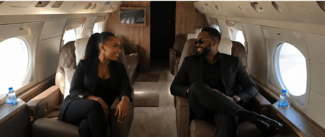 Executive couple travelling by private jet charter