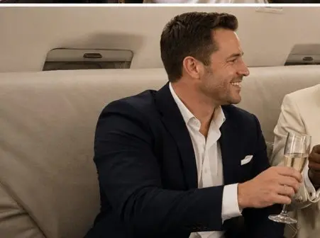 Passenger toasting champagne aboard a private jet